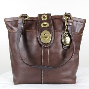 Coach F13757 Lily Legacy Chocolate Brown Shoulder Bag With Turn lock Detail